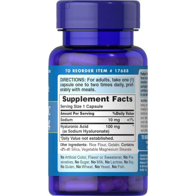 Puritan's Pride Hyaluronic Acid 100 mg 60 caps