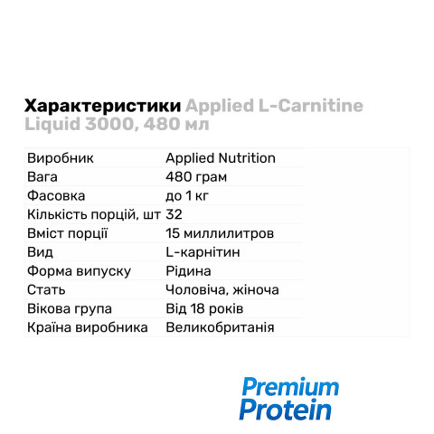 Applied Nutrition L-Carnitine Liquid 3000, 480 мл