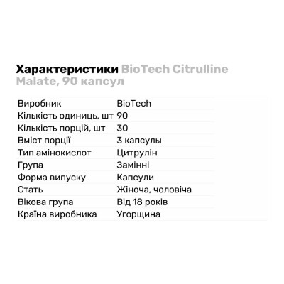 BioTech Citrulline Malate, 90 капсул