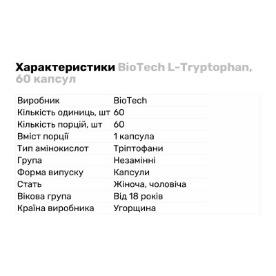 BioTech L-Tryptophan, 60 капсул