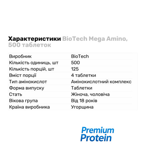 BioTech Mega Amino, 500 таблеток