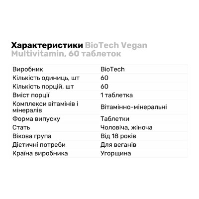 BioTech Vegan Multivitamin, 60 таблеток