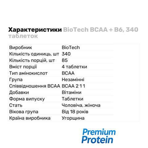 BCAA BioTech BCAA + B6, 340 таблеток