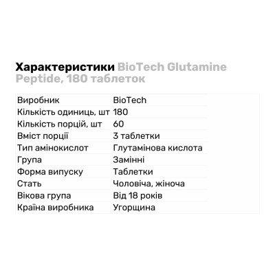 BioTech Glutamine Peptide, 180 таблеток