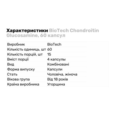 BioTech Chondroitin Glucosamine, 60 капсул