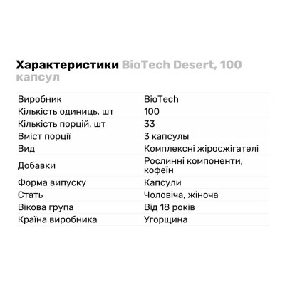BioTech Desert, 100 капсул