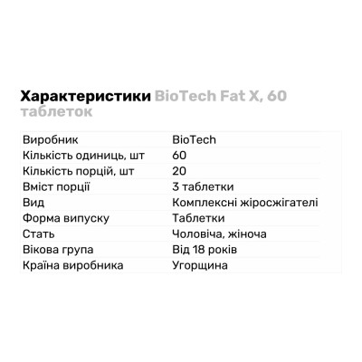 BioTech Fat X, 60 таблеток