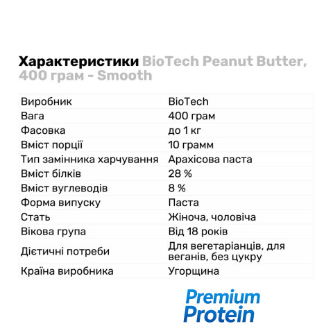 BioTech Peanut Butter, 400 грам - Crunchy