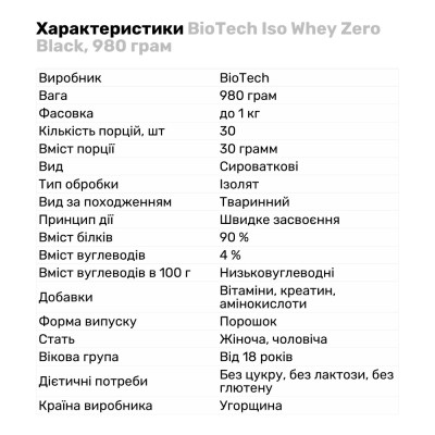 BioTech Iso Whey Zero Black, 908 грам