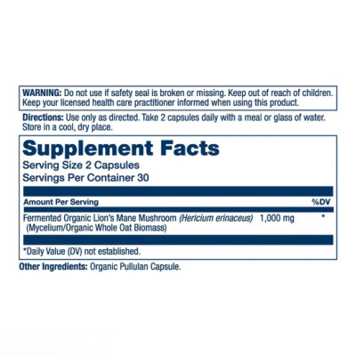 Solaray Organic Lion's Mane Fermented - capsules | 60 × 1000 мг