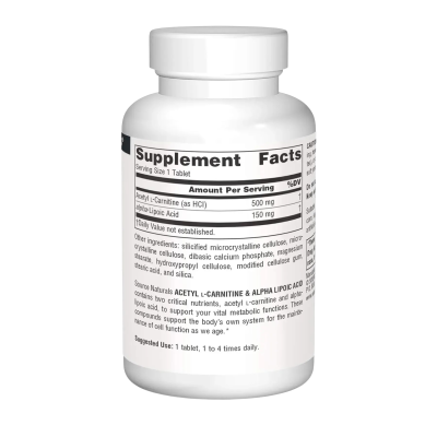Source Naturals Acetyl L-Carnitine & Alpha-Lipoic Acid — tablets | 30 × 650 mg