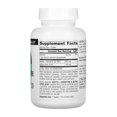 Source Naturals Acetyl L-Carnitine & Alpha-Lipoic Acid — tablets | 60 × 650 mg