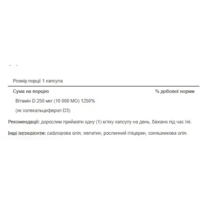 Puritan's Pride Vitamin D3 — softgels | 100 × 250 mcg (10000 IU)