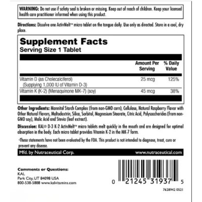 KAL D3 & K2 — tablets | 60 × 25 mcg